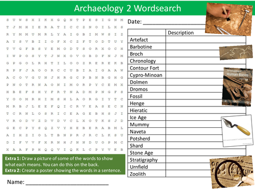 Archaeology 2 Wordsearch Careers History Starter Settler Activity Homework Cover Lesson