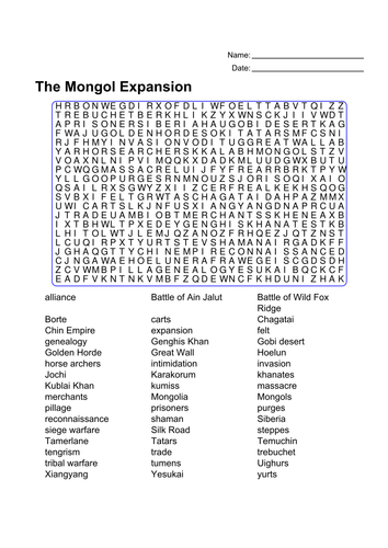 The Mongol Expansion Word Search