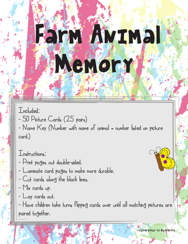 Farm Animal Picture Memory