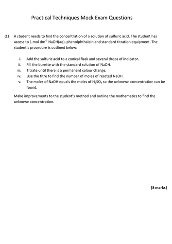 Extended Response Practical Exam Questions, AS Chemistry