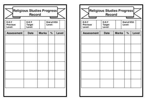 Progress tracking sheet KS3