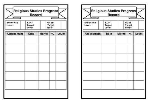 Progress tracking sheet KS4