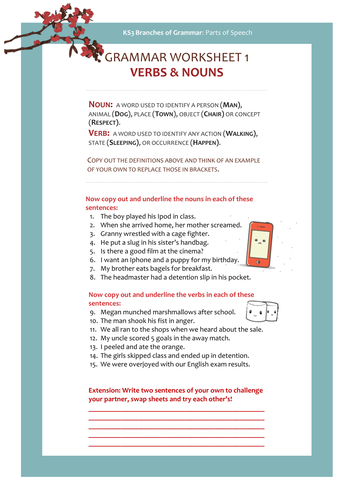 1 on grade for worksheet nouns free Verbs Nouns 1 jigglemama Worksheet & : by Grammar