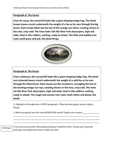 Descriptive writing series of lessons AQA English Paper 1 Question 5