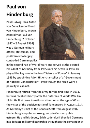 Paul von Hindenburg Handout
