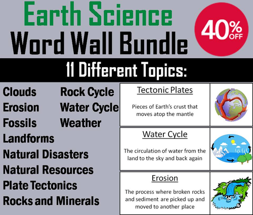 Earth Science Word Wall Bundle: Weather, Erosion, Clouds, Rock Cycle, etc.