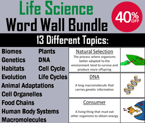 Life Science Word Wall Bundle: Ecosystems, Cells, Animal Adaptations, etc.