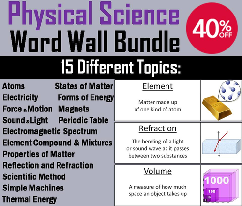 Physical Science Word Wall Bundle: Energy, Matter, Scientific Method, Waves etc.