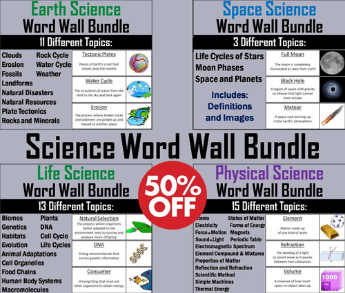 Space, Life, Earth and Physical Science Word Wall Bundle