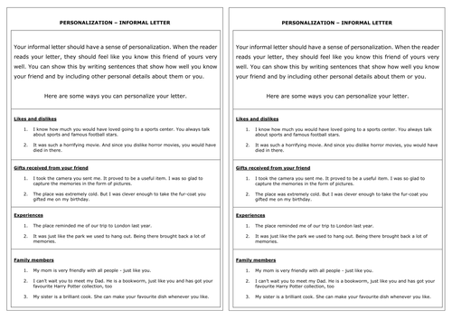 how-to-personalize-an-informal-letter-igcse-english-as-a-second-language-teaching-resources