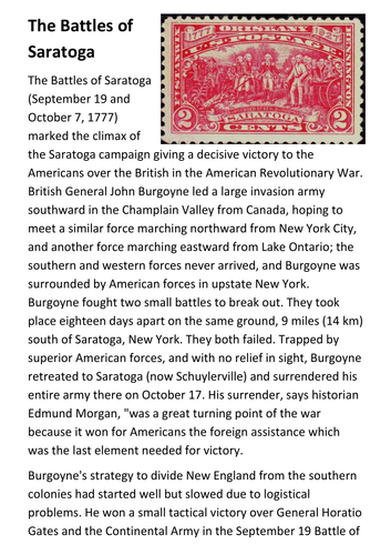 The Battles of Saratoga Handout