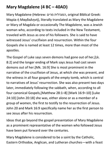 Mary Magdalene Handout