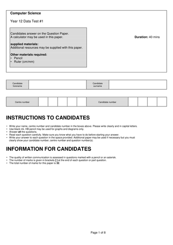 Year 12 Computer Science progress test