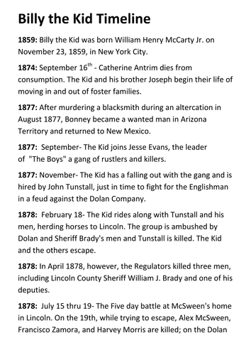 Billy the Kid Timeline and Quotes