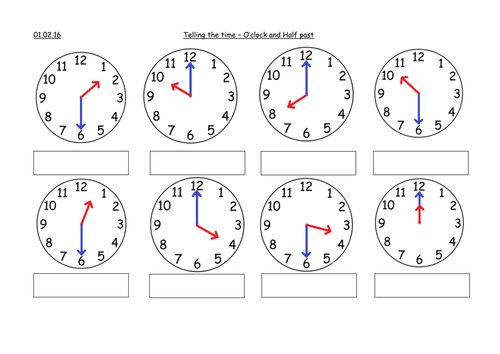telling the time oclock half past year 1 teaching resources