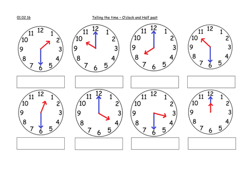 Telling the Time - O'clock / Half past - Year 1