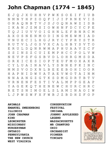 Johnny Appleseed Word Search