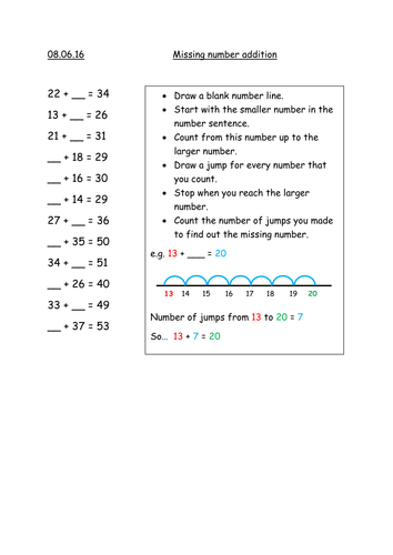 Missing numbers - Addition and Subtraction - Year 1