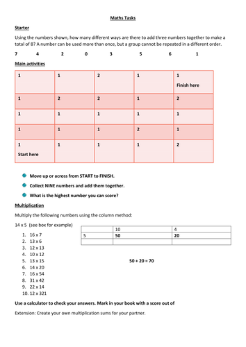 Grid method of multiplication