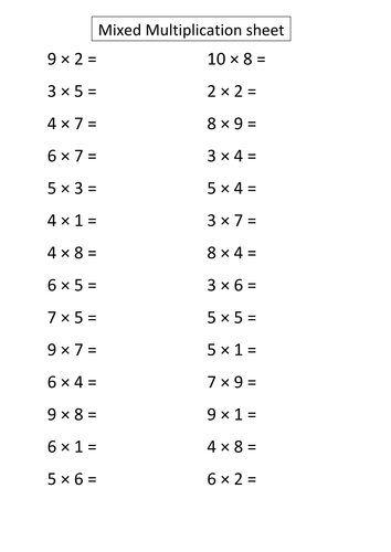 Mixed Multiplication Sheet