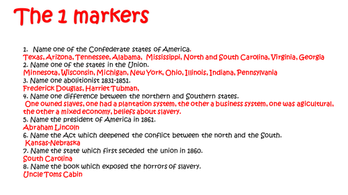 Making of America Civil War Lesson 3 - 18 mark question Did slavery cause the civil war
