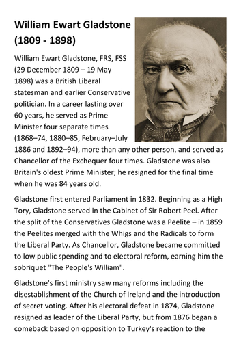 William Ewart Gladstone Handout