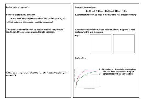 Rates of reaction summary worksheet AQA Trilogy Chemistry