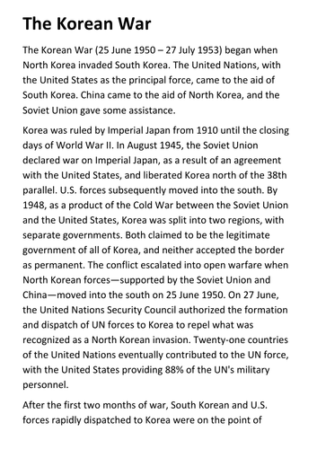 The Korean War Handout | Teaching Resources