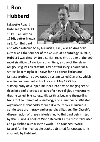 L Ron Hubbard Handout