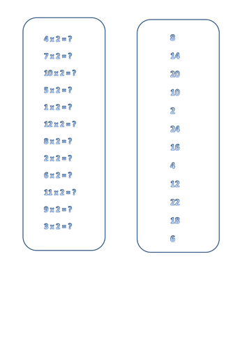 Times tables bookmarks