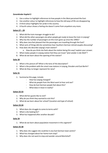 Study resources for Chapter 2 of "Zonenkinder" (A level German set text)