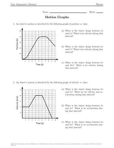 Motion Graphs Worksheets By Will2sharekam Teaching Resources Tes 