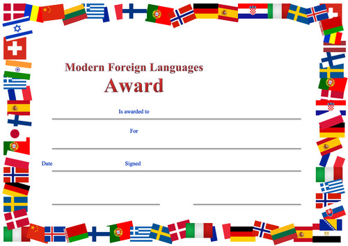 Modern Foreign Languages Award certificate