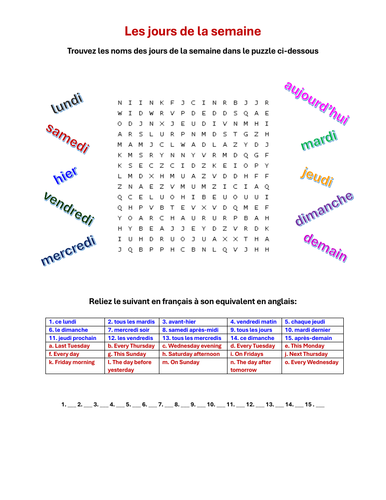 French days of the week teaching resources