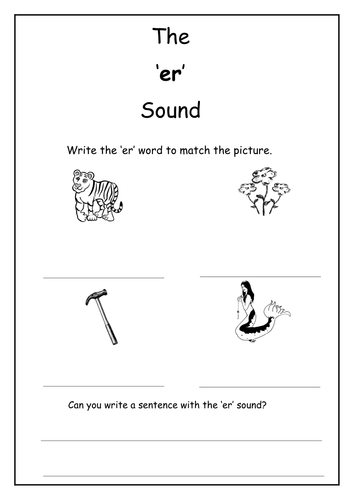 phonics er sound worksheet teaching resources