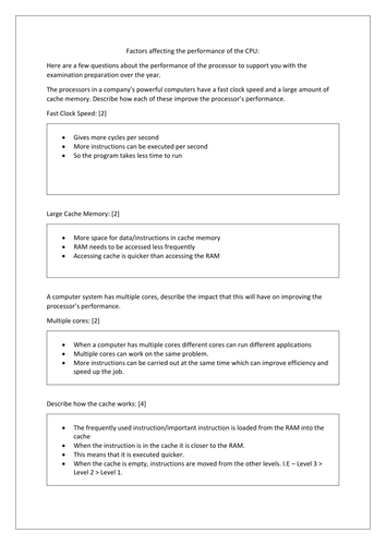 A-Level Computer Science - Factors Affecting Performance - CPU