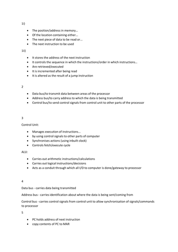 A-Level Computer Science - CPU Mock Test: - OCR - MAR, PC , ALU , BUSES , FETCH , REGISTERS , ACC