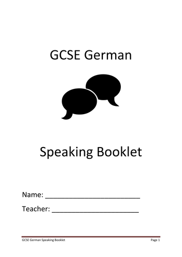 German GCSE Edexcel Speaking Booklet