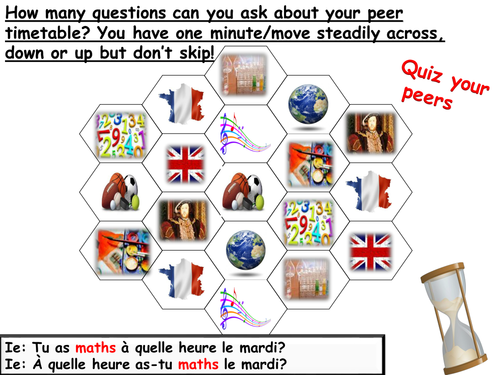 Free lesson starter about school subjects in French