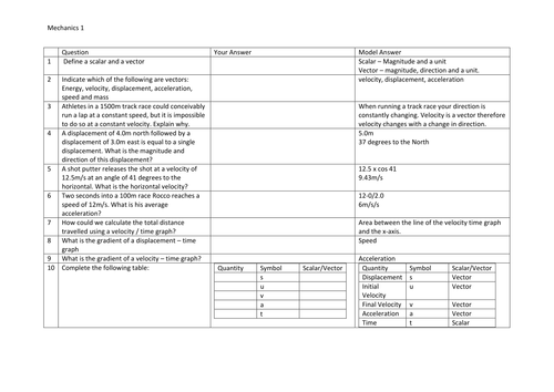 AQA Alevel Physics - 10 Quick Questions - Mechanics