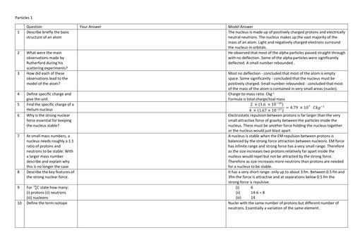 AQA Alevel Physics - 10 Quick Questions - Particles