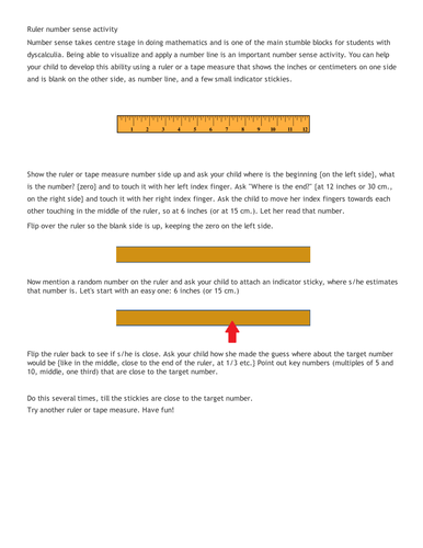 Number Sense activity with ruler.