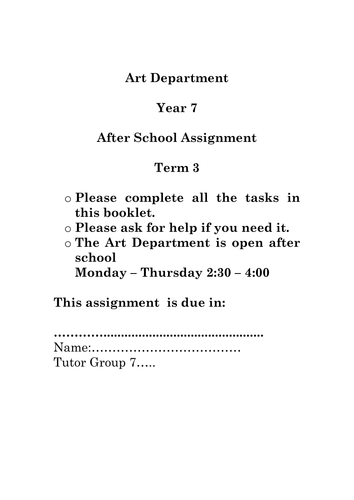 Year 7 Art Homework Assignment 3