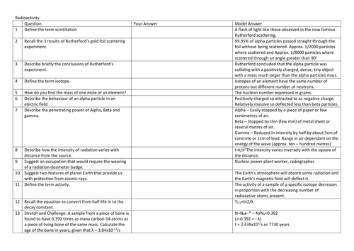 AQA Alevel Physics - 10 Quick Questions - Nuclear