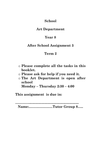Year 8 Art Alexander Calder  homework  assignment 1