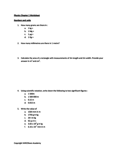Unit Conversion Between Prefixes Worksheets and Answers