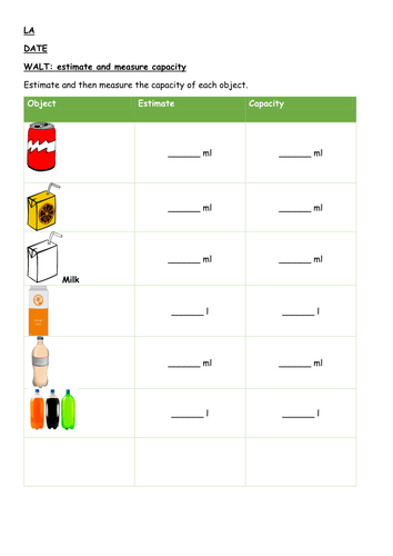 Estimate and measure capacity - Year 2/3/4 maths - Differentiated 3 ways - Plan and resources