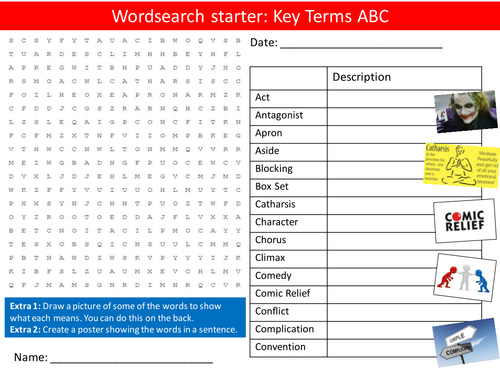 Drama Key Terms Glossary ABC Keyword Wordsearch Crossword Anagrams Brainstormer Starters Settlers