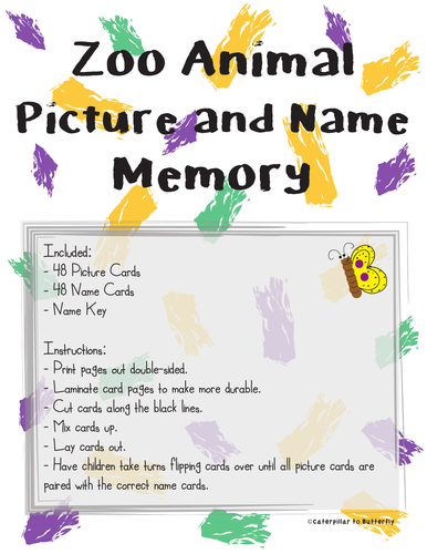 Zoo Animal Picture and Name Memory