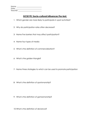 Socio-cultural influences test